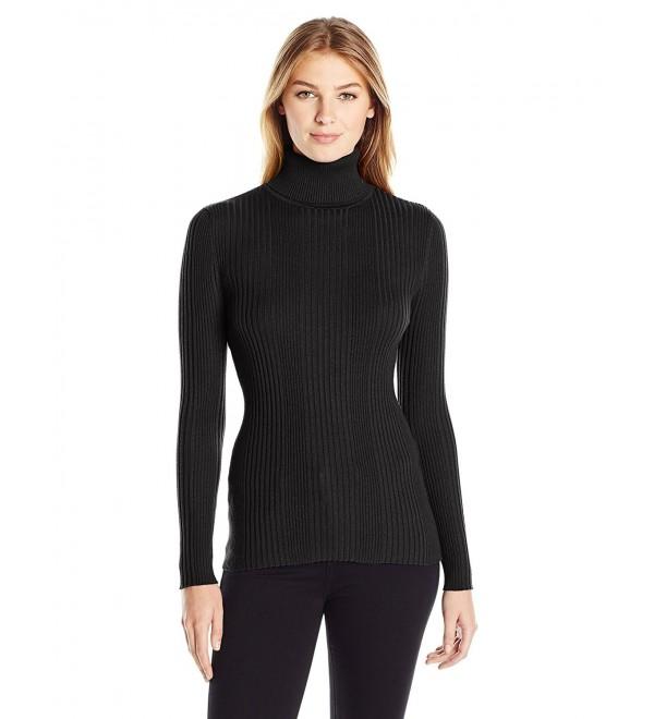 Women's Varigated Rib Long Sleeve Turtleneck Sweater - Black - C012L3JBTC1