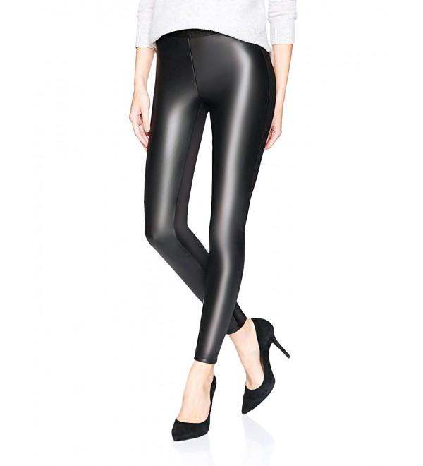 Shiny Black Spandex Leggings With Jeans Back Pockets, by LENA