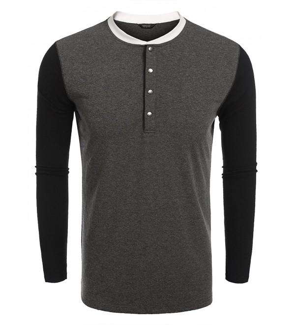 Men's Long Sleeve Henley Shirt Casual Slim Fit T Shirt - Dark Grey ...
