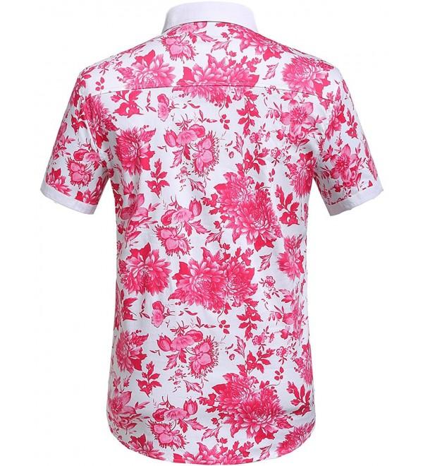 Men's Floral Button Down Short Sleeve Hawaiian Tropical Shirt - Fuchsia ...
