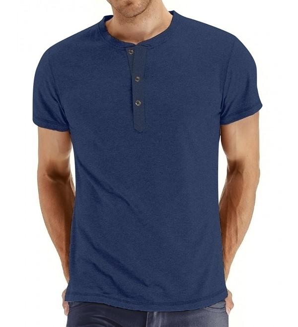 Men's Cotton Casual Slim Fit Henley T-Shirts - 01 Short Sleeve Navy ...