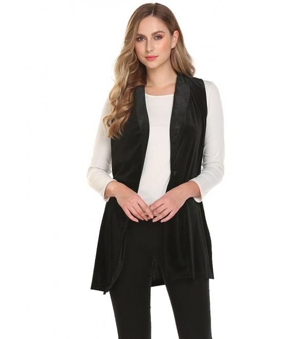 Women Casual V-Neck Sleeveless Cardigan Solid Open Front Blazer Velvet ...