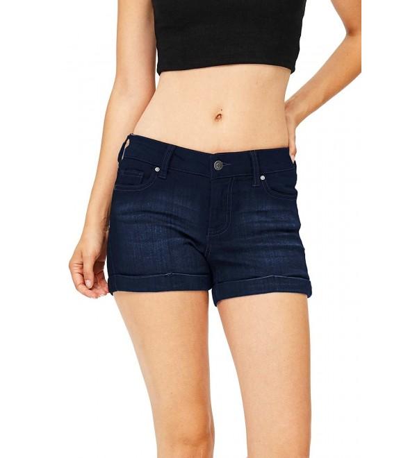 Mid-Rise Denim Shorts w Cuffed Hem - Navy Blue - CN185G0S2GO