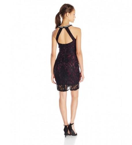 Junior's High Neck Short Dress With Back Cut Out Detail - Black/Plum ...