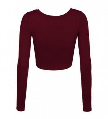 Womens Fitted Long Sleeve Crop Top with Stretch - L3nwt1073_burgundy ...