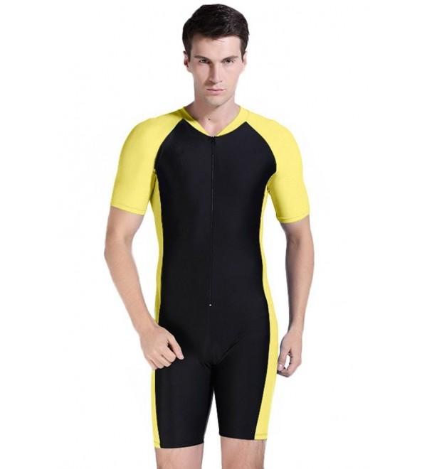 Short Sleeve One Piece Swimwear Swimsuit - Yellow Black-Man - C311XAY6QA1