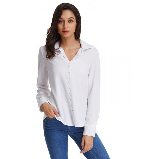 Women's Long Sleeve Button Down Chiffon Blouse Top CLAF0410 - White ...