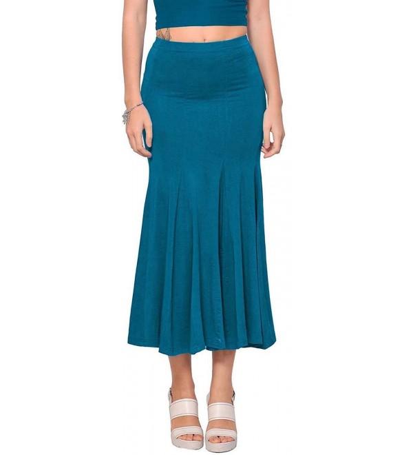 Womens Trumpet Fishtail Godet Gored Bodycon Flared Skirt - Teal ...