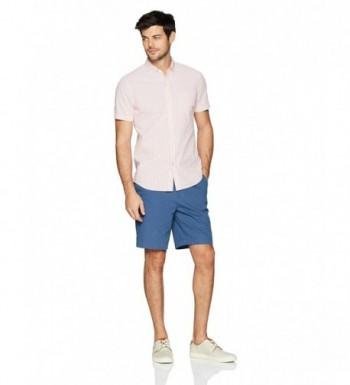 Men's Slim-Fit Short-Sleeve Seersucker Shirt - Coral/White - C7188499R7E