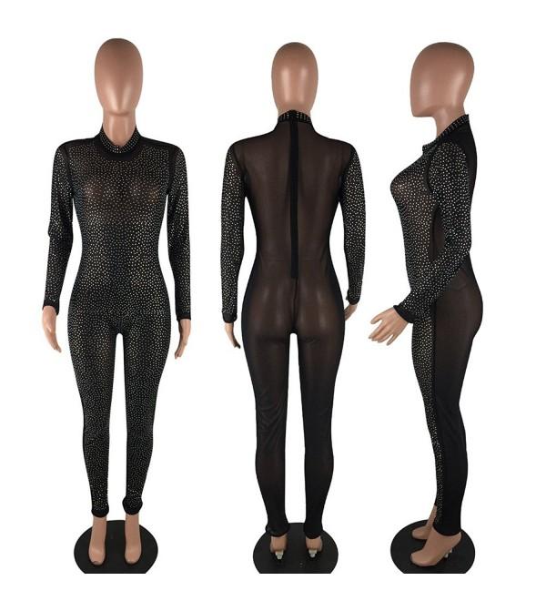 Womens Sexy Rhinestone See Through Mesh Party Cocktail Bodycon One ...