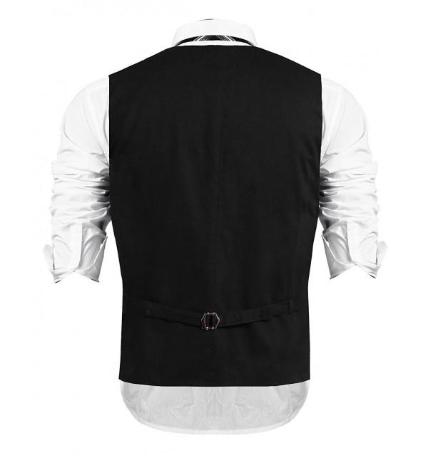 Men's Fashion V-Neck Suit Vest Slim Fit Button Down Waistcoat - Black ...