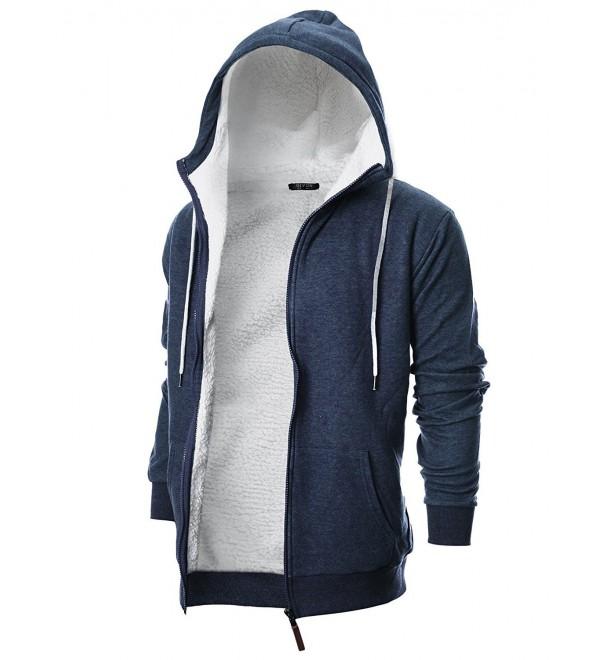 Mens Slim Fit Long Sleeve Thermal Faux Fur Zip-up Hoodie With Kanga ...