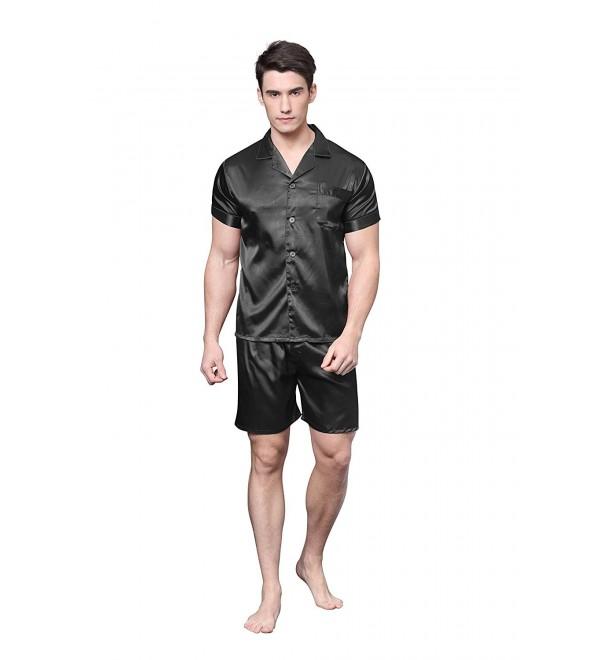 TONY & CANDICE Men's Short Sleeve Satin Pajama Set with Shorts - Black ...