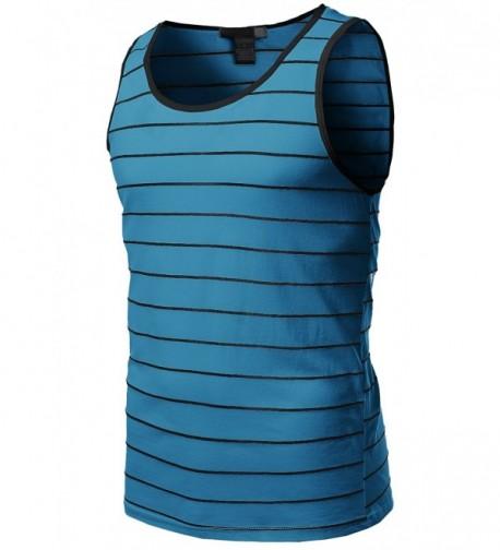 Men's Basic Round Neck Stripe Tank Tops - Blackskyblue - C811XGLX56N