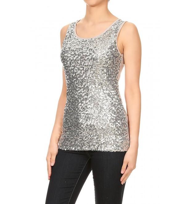 Womens Sparkle & Shine Glitter Sequin Embellished Sleeveless Round Neck ...