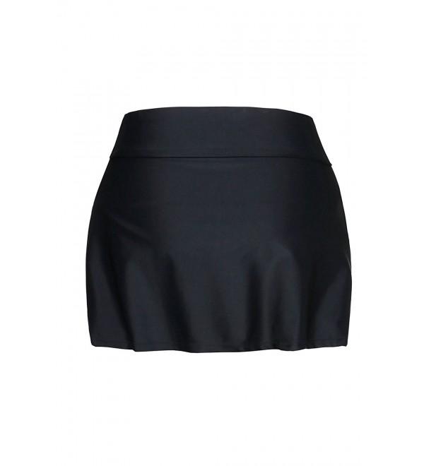 Women Swim Skirt Solid Color Waistband Skort Bikini Bottom - Black ...