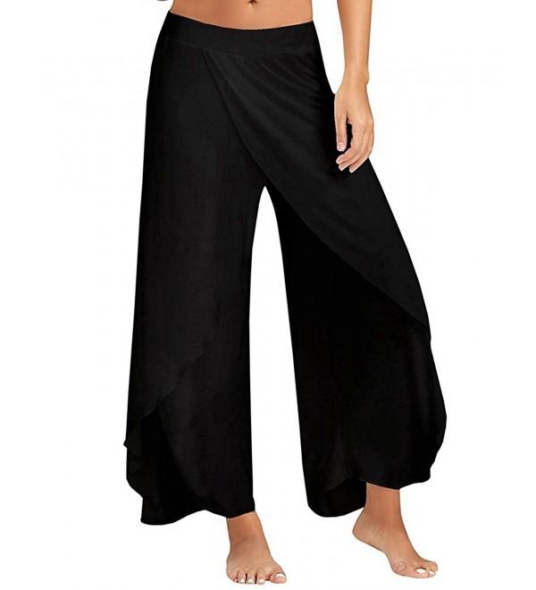 Women's Pants Cropped Palazzo Wide Leg High Split Layered Solid Flowy ...