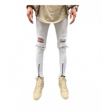 Men's Straight Slim Fit Ripped Jeans with Distressed Holes Relaxed ...