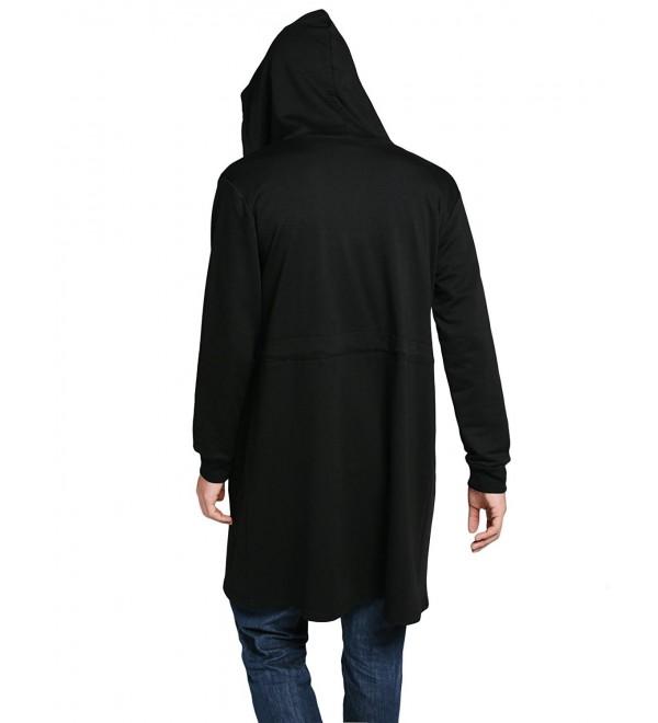 Men's Stylish Long Hooded Outwear Casual Hoodies Overcoat - Black ...