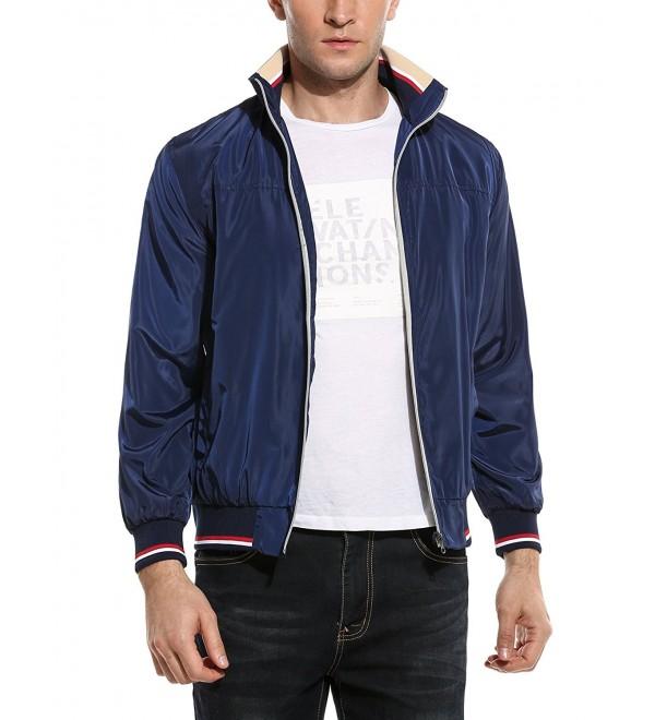 Men Casual High Neck Striped Lightweight Long Sleeve Bomber Jacket ...