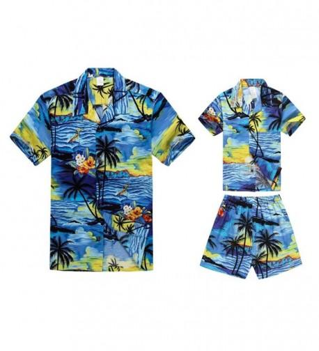 Matching Father Hawaiian Outfit Shorts - Pw Blue Sunset - C012FCJ4ACN