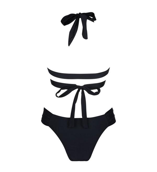 DD&MM Halter Triangle Bikini Set- Wrap Cross Front Tie Back Swimsuit ...