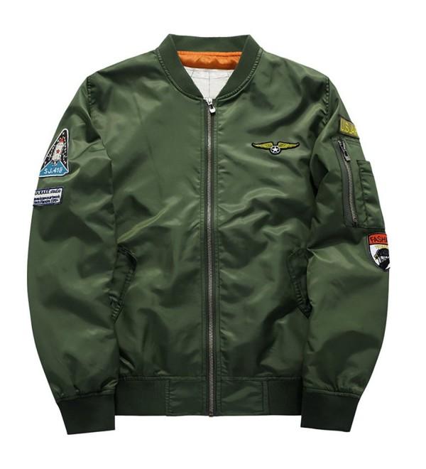 Classic Bomber Jacket Men Nylon Quilted With Patches - Army Green ...
