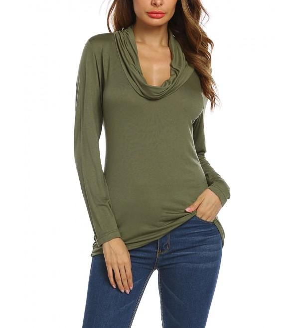 Women's Long Sleeve Cowl Neck Slim Fit Casual Tunic Top - Olive Green ...