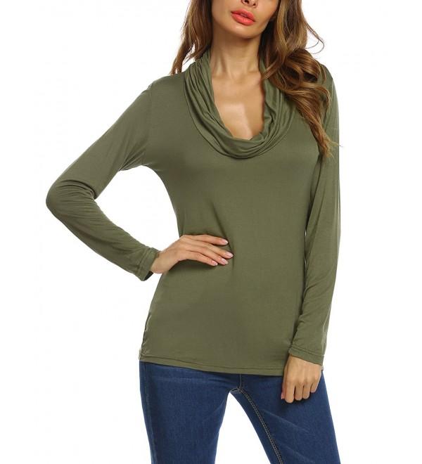 Women's Long Sleeve Cowl Neck Slim Fit Casual Tunic Top - Olive Green ...