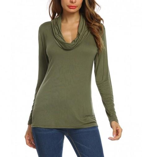 Women's Long Sleeve Cowl Neck Slim Fit Casual Tunic Top - Olive Green ...