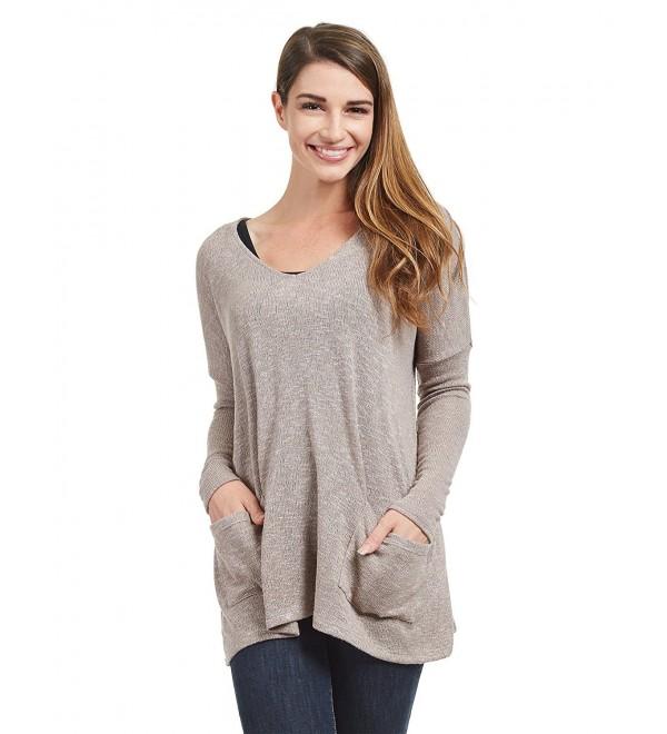 CTC Womens V Neck Long Sleeve Sweater Top With Pocket - Wt1437_taupe ...