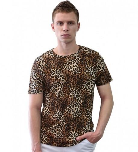 Allegra K Men Short Sleeve Round Neck Leopard Print T Shirt - Brown ...