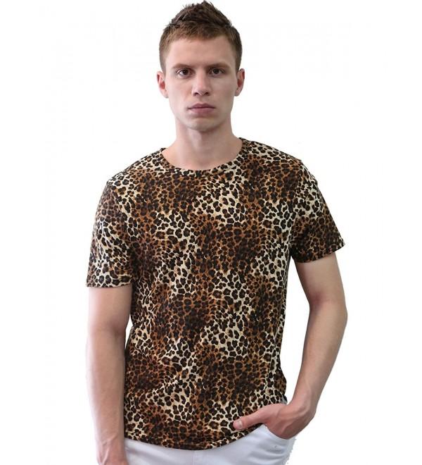 Allegra K Men Short Sleeve Round Neck Leopard Print T Shirt - Brown ...