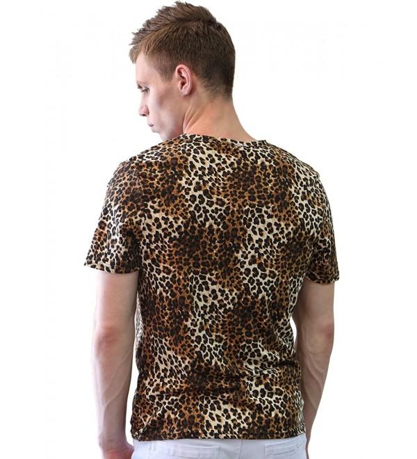 Allegra K Men Short Sleeve Round Neck Leopard Print T Shirt - Brown ...