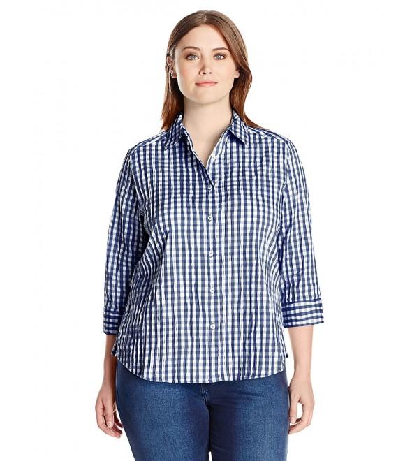 Foxcroft Womens Petite Crinkle Gingham