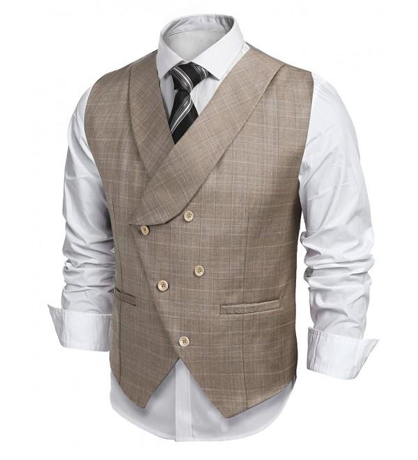Men's Plaid Slim Fit Double Breasted Dress Suit Button Down Vest ...