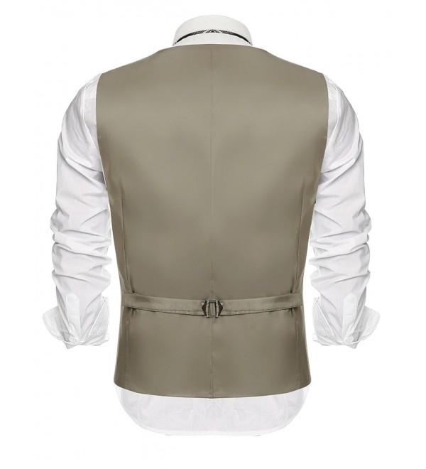 Men's Plaid Slim Fit Double Breasted Dress Suit Button Down Vest Waistcoat - Khaki - CA1896T0AO8