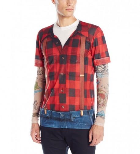 Men's Lumbersexual With Tattoo Sleeves - Red/Black - CX12G0TG3VV