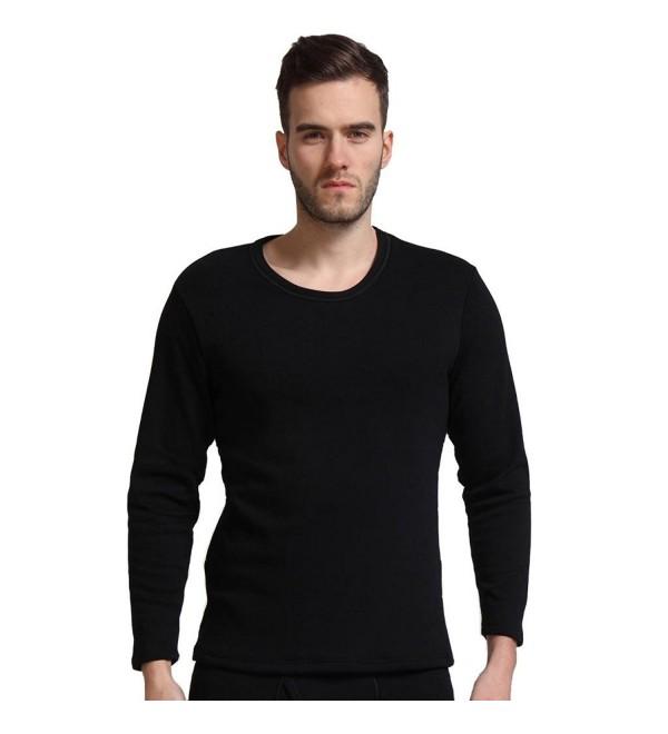 Men's Crew Neck Thick Fleece Lined Thermal Shirt - Black - CY12M07ULR9