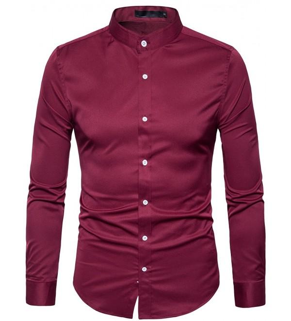 Mens Solid Slim Fit Long Sleeve Mandarin Collar Casual Button Down ...