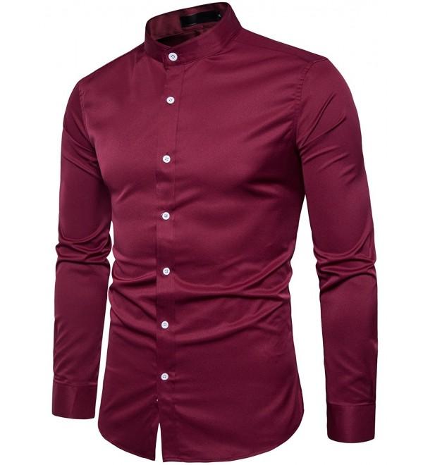 Mens Solid Slim Fit Long Sleeve Mandarin Collar Casual Button Down ...
