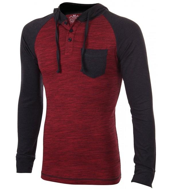 Men's Henley Raglan T-Shirt Casual Pullover Long Sleeve Hoodie ...