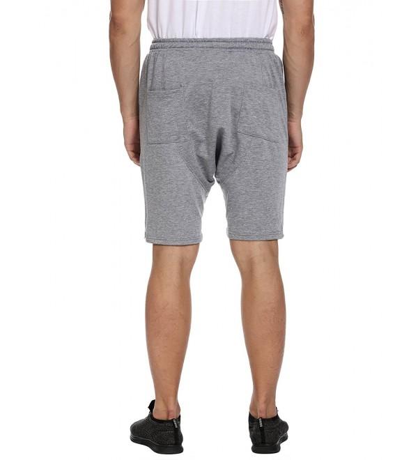 Men's Cotton Fitness Elastic Gym Workout Jersey Jogger Shorts - Gray ...
