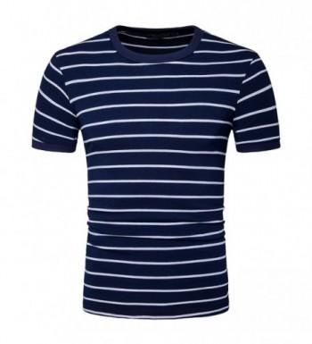 Men's Slim Round Neck Vintage T Shirt With Horizontal Stripe - Navy ...