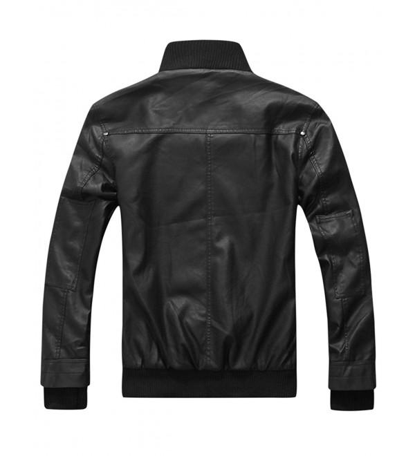 Men's Casual Slim Removable Hood Faux Leather Jackets - Black - CZ183NEKYRE
