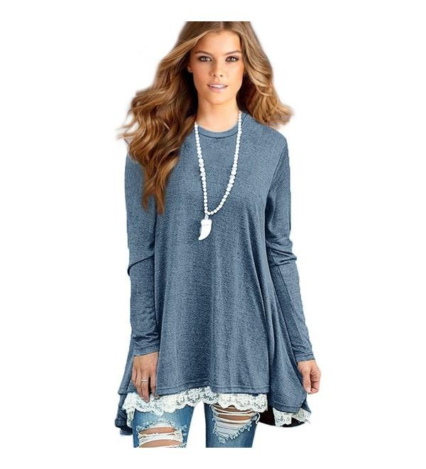 Women's Lace Long Sleeve Tunic Tops Shirt Clothing Scoop Neck Womens ...