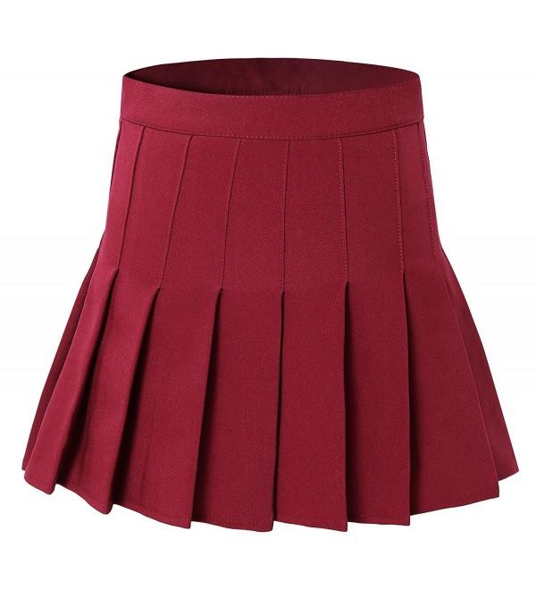 Women High Waist Pleated Mini Tennis Skirt Solid Short Skirts - Wine ...