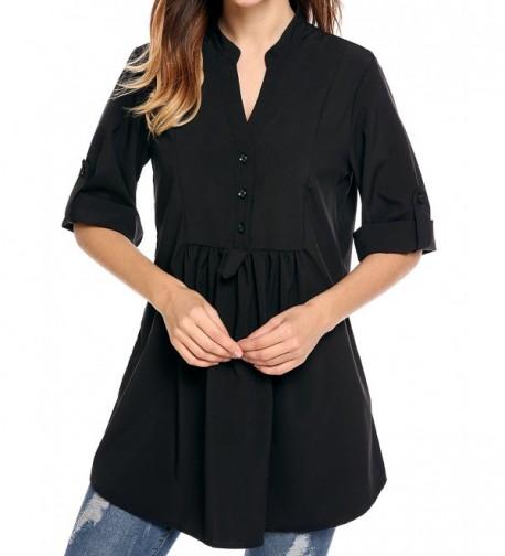 Womens V Neck Blouses Roll Up Chiffon