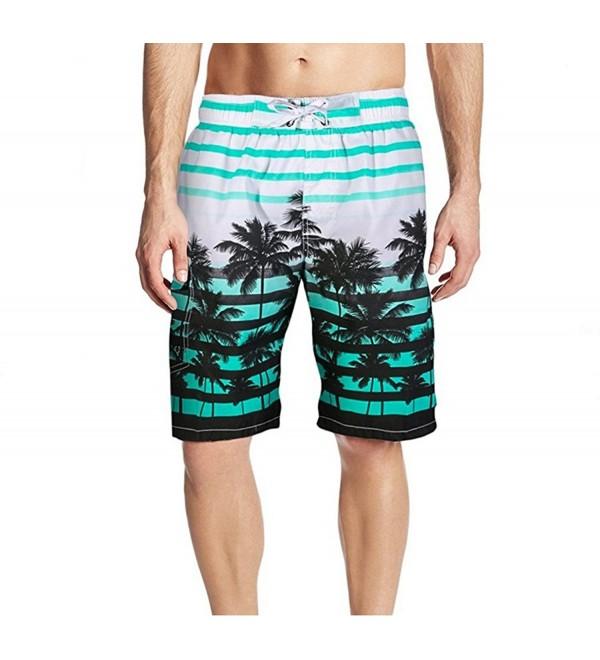 Men's Swim Trunk Stripe Beach Short Coconut Tree Printing Cargo ...