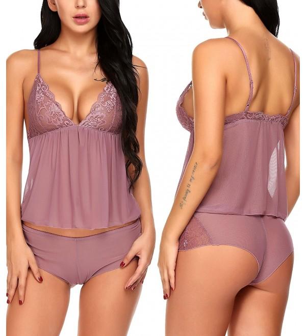 Women Sexy Lingerie Sheer Cami And Short Pajamas Set Lace